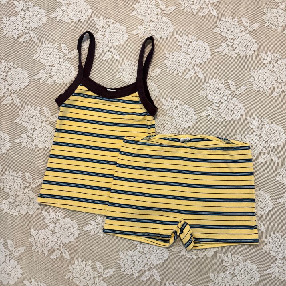 SET Active Yellow Striped Tank & Shorts Set Size S